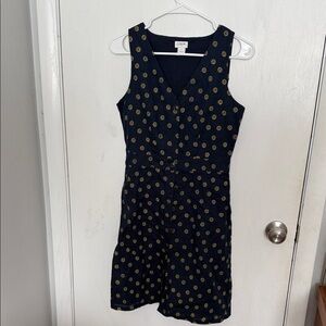 J. Crew Navy Dress with Gold Pattern
